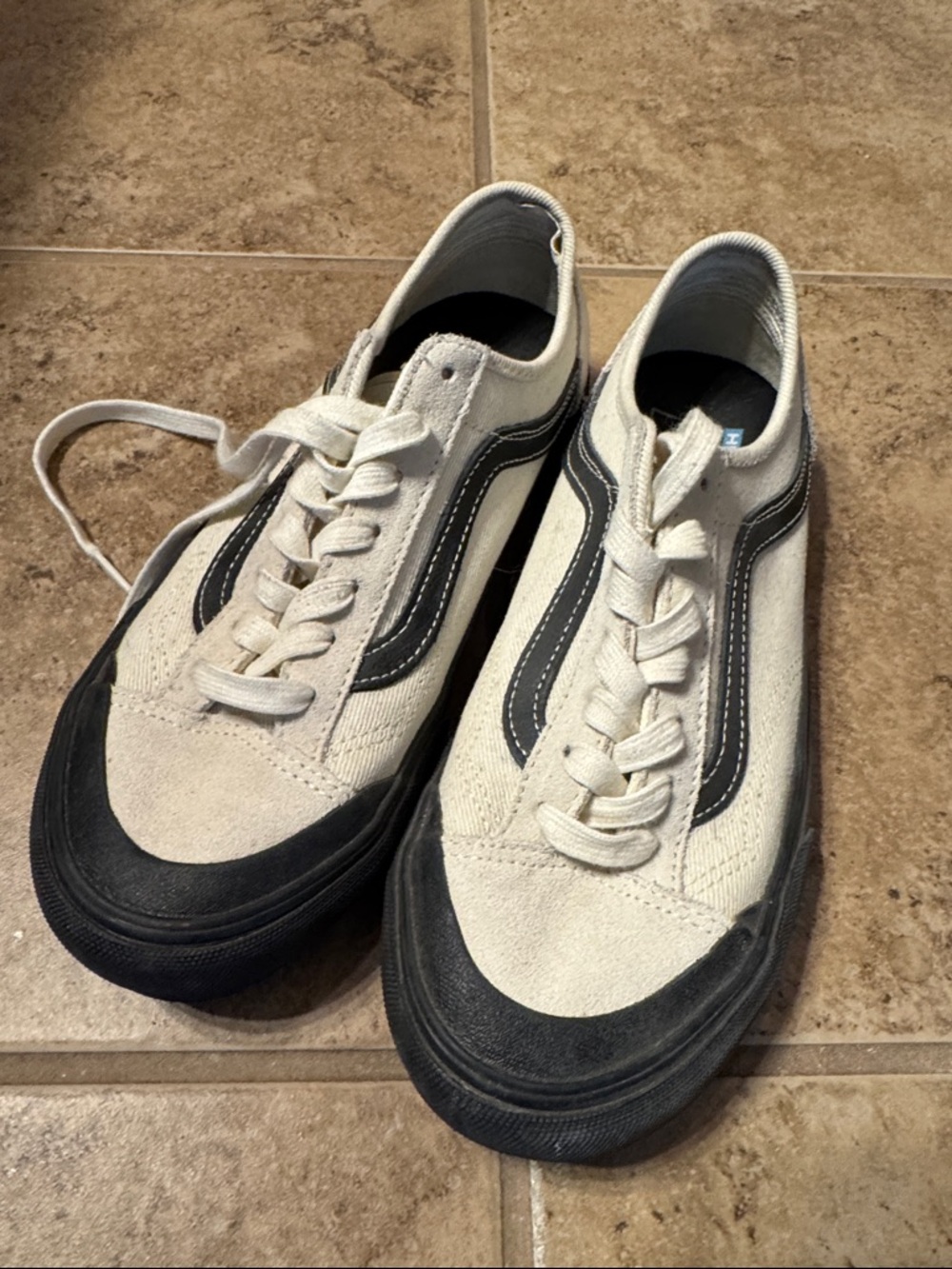 Vans Low-Top Suede & Canvas Sneakers in Cream and Black/Charcoal